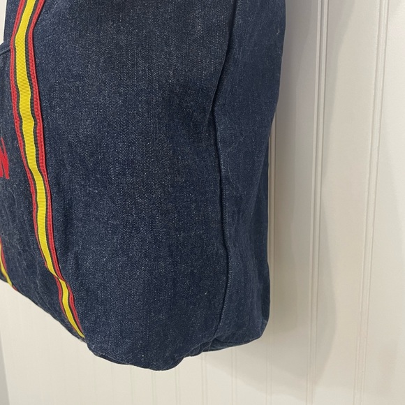 Old Navy Retro Denim Tote 70s 80s Throwback Grosgrain Ribbon Trim & Handles - Picture 4 of 15